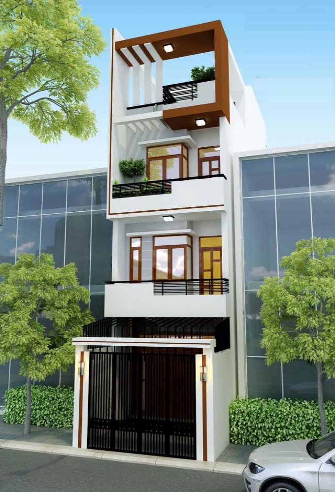 Phối cảnh 3D mẫu nhà ống 4 tầng phong cách hiện đại