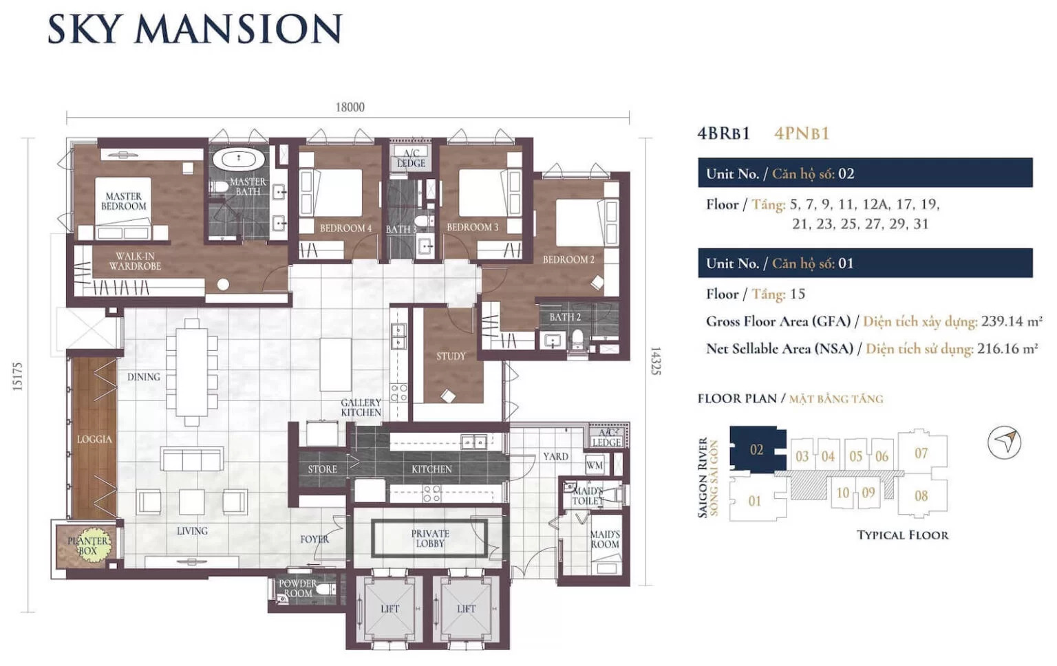 Mặt bằng căn Sky Mansion căn hộ số 02