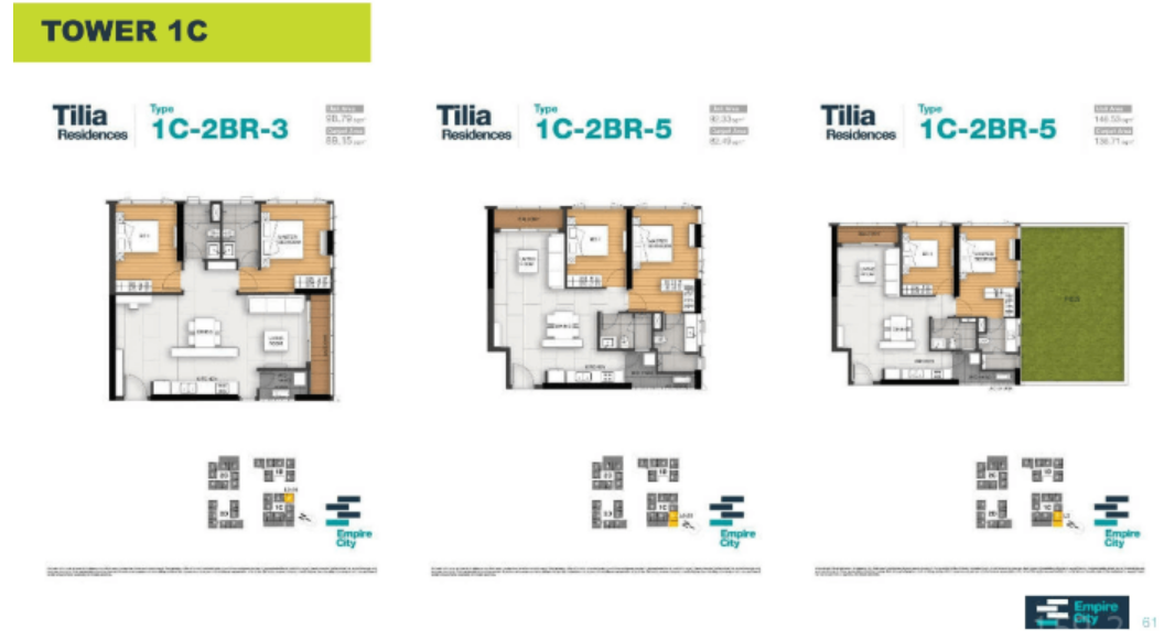 Mặt bằng căn hộ 2 phòng ngủ tòa Tilia Residences