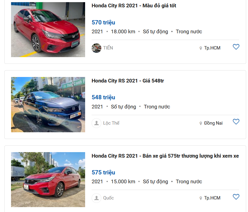 gi&aacute; xe Honda City RS 2021 cũ.