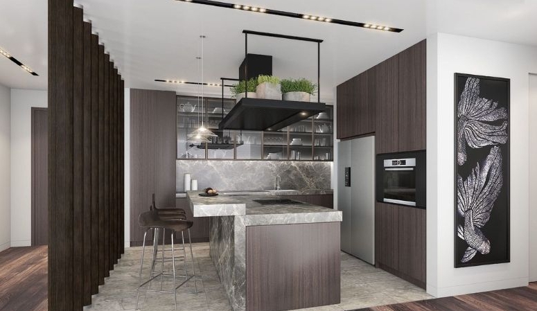 Phòng b&ecirc;́p căn hộ Cove Residences