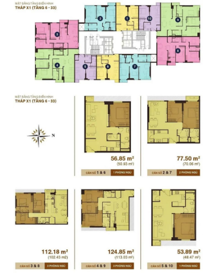 Mặt bằng căn hộ khu North Tower tháp X1