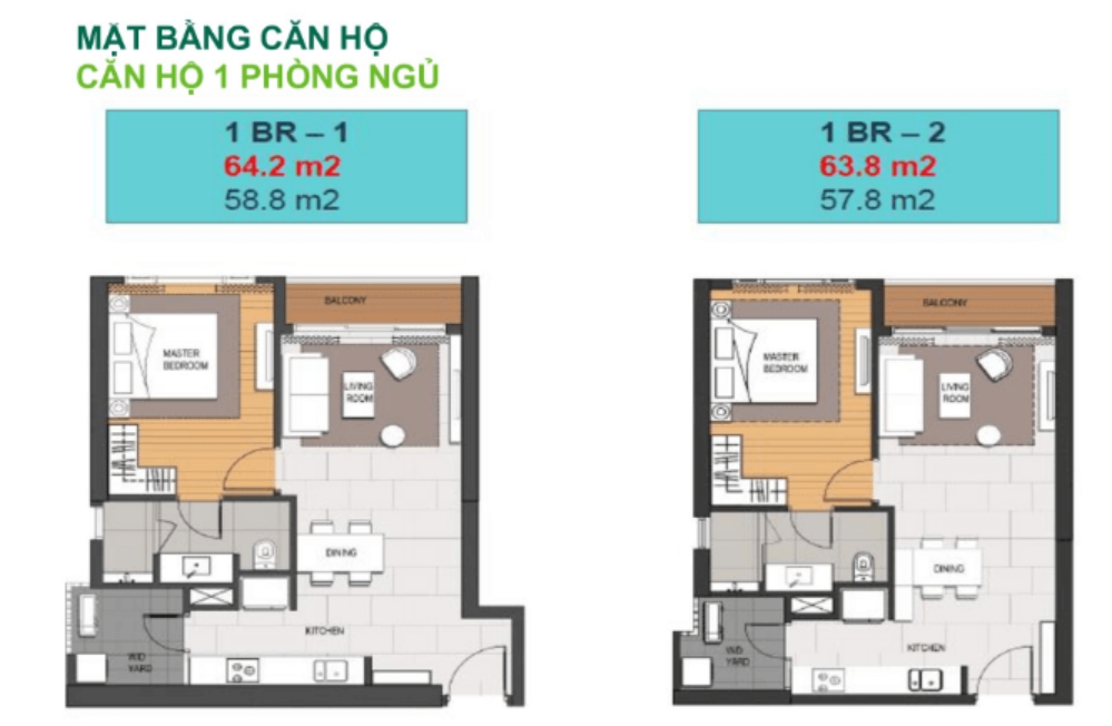 Mặt bằng căn hộ 1 phòng ngủ Linden Residence