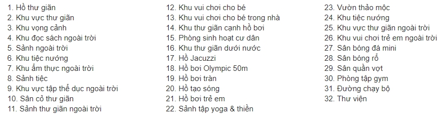 Các tiện ích nội khu