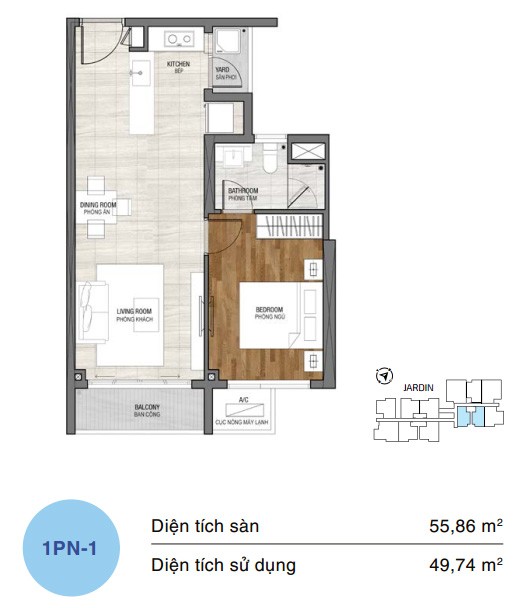 Mặt bằng căn hộ One Verandah 1 phòng ngủ loại 1