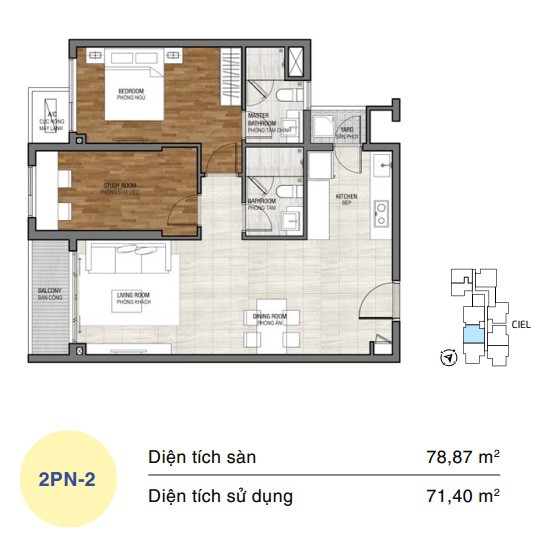Mặt bằng căn hộ One Verandah 2 phòng ngủ loại 2