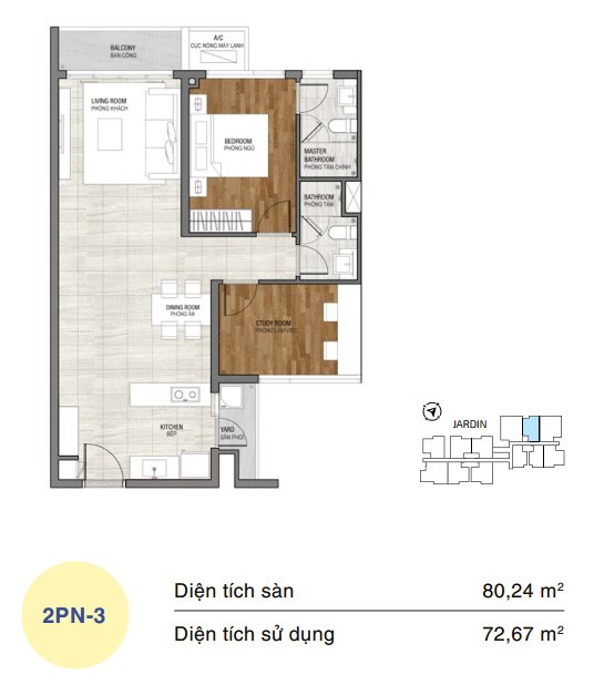 Mặt bằng căn hộ One Verandah 2 phòng ngủ loại 3