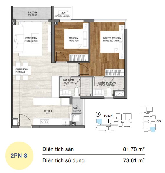 Mặt bằng căn hộ One Verandah 2 phòng ngủ loại 8
