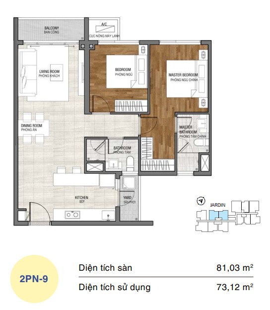 Mặt bằng căn hộ One Verandah 2 phòng ngủ loại 9