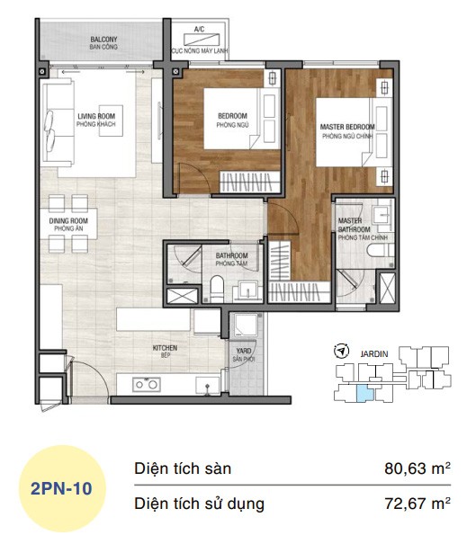 Mặt bằng căn hộ One Verandah 2 phòng ngủ loại 10