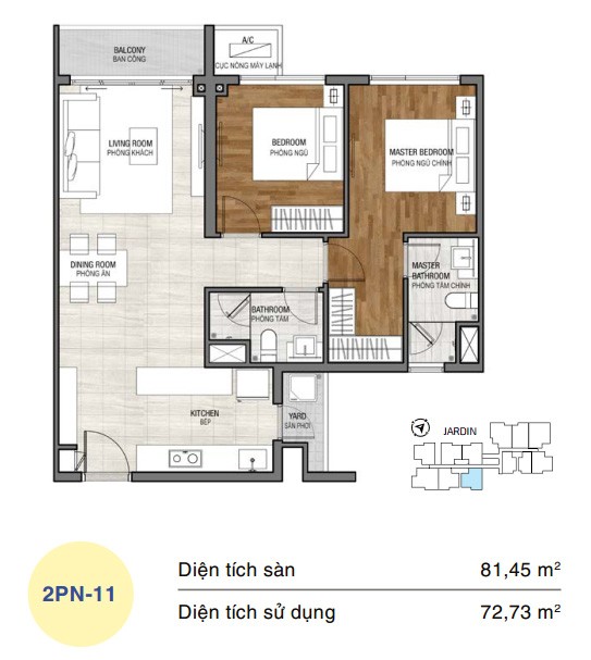 Mặt bằng căn hộ One Verandah 2 phòng ngủ loại 11