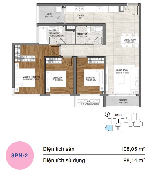 Mặt bằng căn hộ One Verandah 3 phòng ngủ loại 2