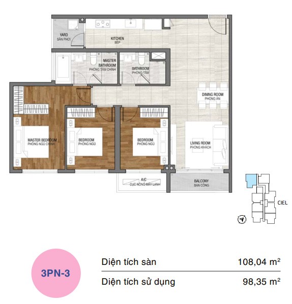 Mặt bằng căn hộ One Verandah 3 phòng ngủ loại 3