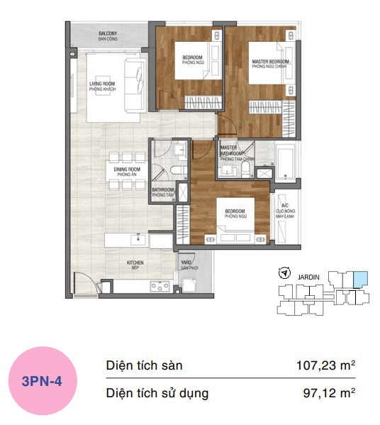 Mặt bằng căn hộ One Verandah 3 phòng ngủ loại 4