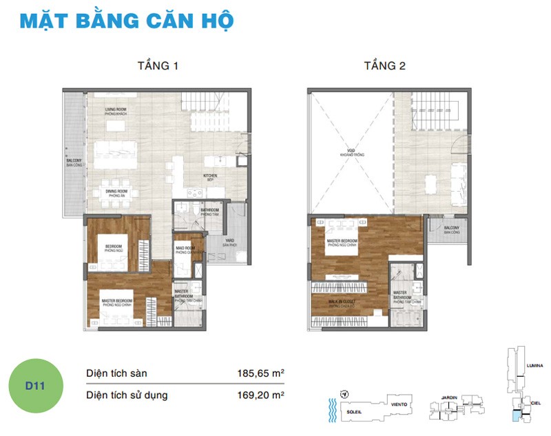 Mặt bằng căn duplex D11