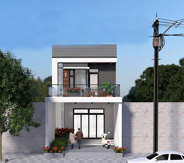 Phối cảnh mẫu nh&agrave; ống 2 tầng phong c&aacute;ch hiện đại