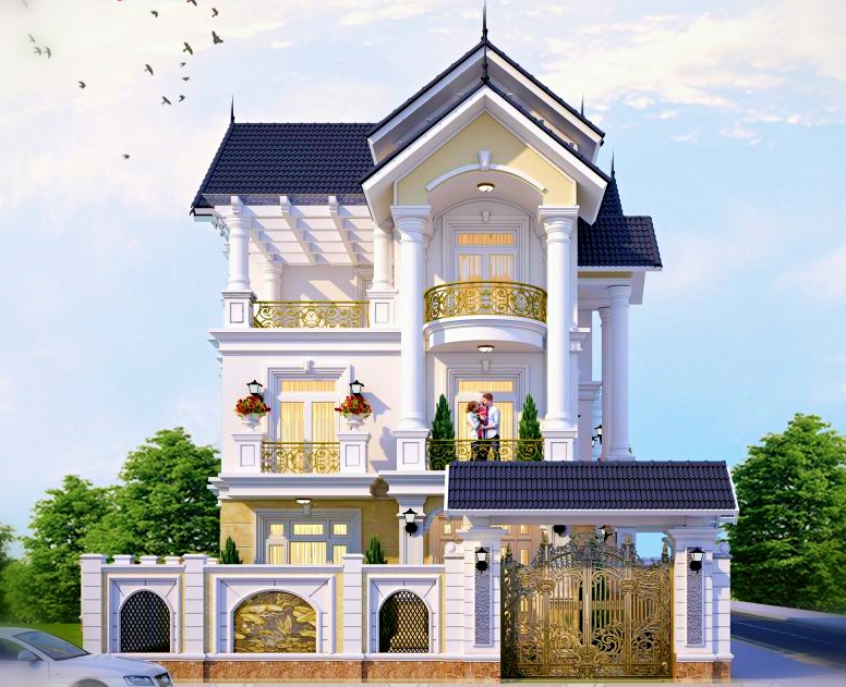 Phối cảnh mẫu biệt thự 3 tầng mái Thái