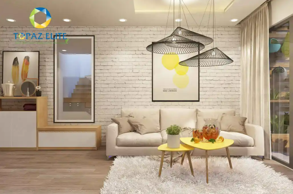 Phòng khách nhỏ gọn, bài trí tối giản nhưng vẫn rất hút mắt.