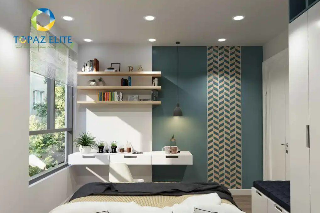 Góc làm việc nhỏ gọn tích hợp trong phòng ngủ. Góc làm việc nhỏ gọn tích hợp trong phòng ngủ.