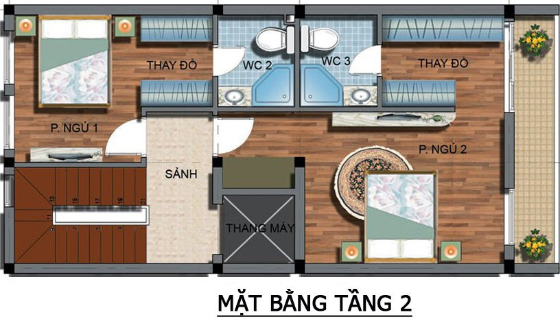 Mặt bằng công năng tầng 2