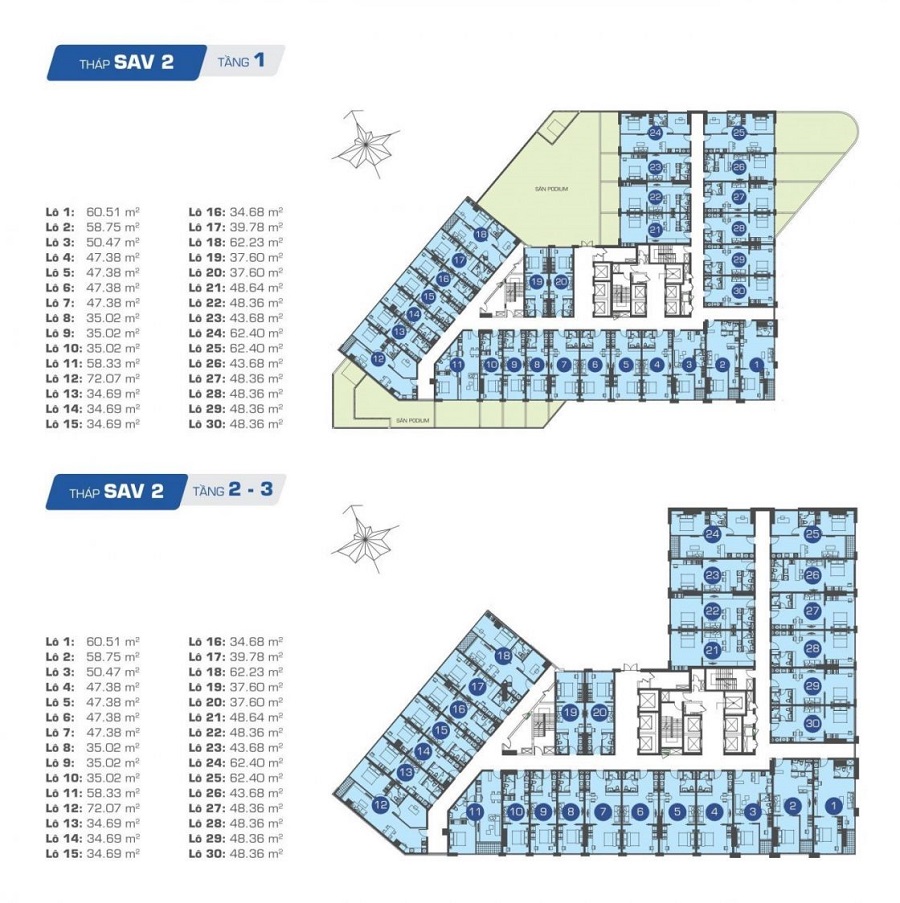 Mặt bằng Officetel tại The Sun Avenue th&aacute;p 2