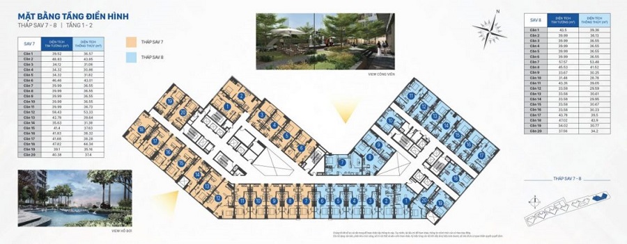 Mặt bằng Officetel tại The Sun Avenue th&aacute;p 7-8