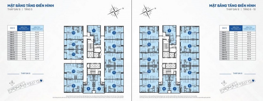 Mặt bằng Officetel tại The Sun Avenue th&aacute;p 7-8