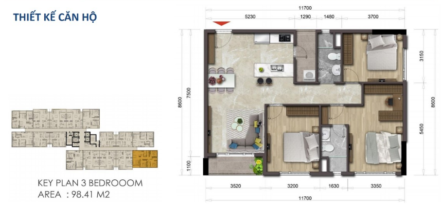 Mặt bằng căn hộ Mizuki Park 98,41m2 - 3 phòng ngủ