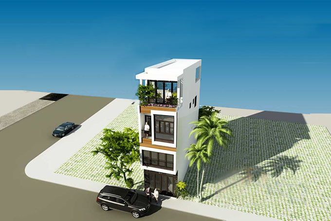 Phối cảnh kiến tr&uacute;c mẫu nh&agrave; ống hiện đại 4 tầng 4x12m