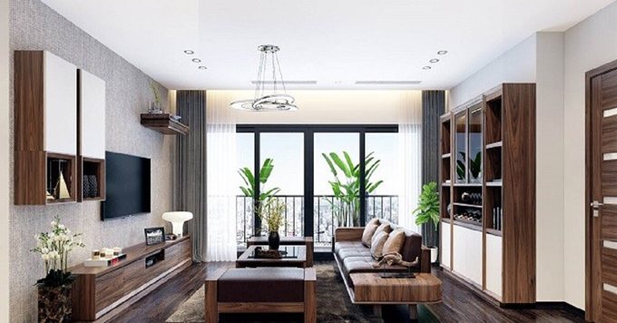 Không gian phòng khách - Mẫu nhà ống 3 tầng 4,5x23m hiện đại