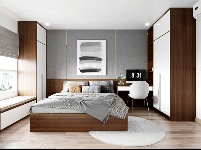 Kh&ocirc;ng gian ph&ograve;ng ngủ bố mẹ - Nh&agrave; biệt thự hiện đại 2 tầng 110m2
