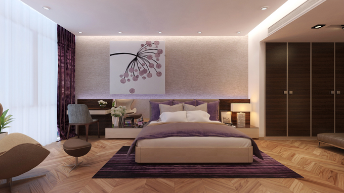 Không gian phòng ngủ bố mẹ - Mẫu nhà ống 3 tầng 4,5x23m hiện đại
