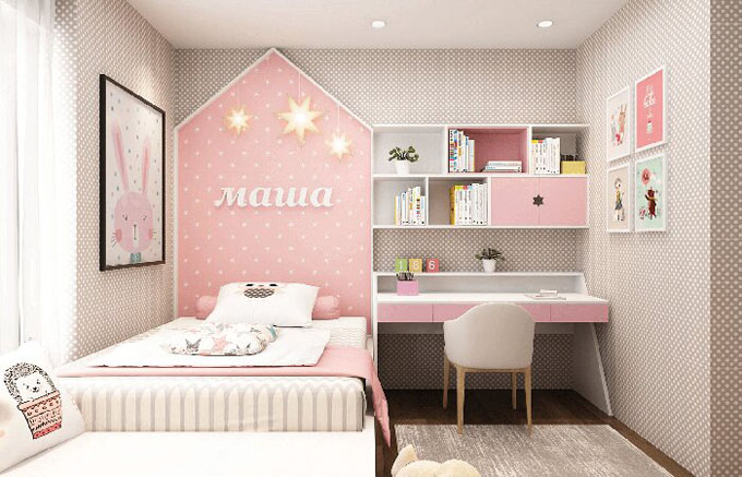 Kh&ocirc;ng gian ph&ograve;ng ngủ con g&aacute;i nhỏ - Nh&agrave; biệt thự hiện đại 2 tầng 110m2
