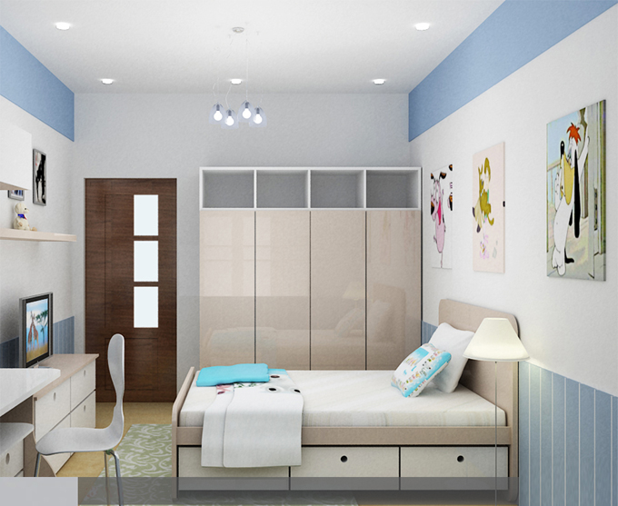 Không gian phòng ngủ con trai út - Mẫu nhà ống 3 tầng 4,5x23m hiện đại