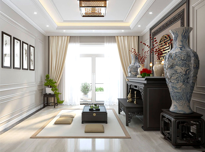 Không gian phòng thờ - Mẫu nhà ống 3 tầng 4,5x23m hiện đại