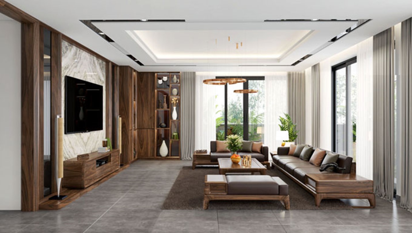 Kh&ocirc;ng gian ph&ograve;ng kh&aacute;ch - Nh&agrave; biệt thự hiện đại 2 tầng 110m2