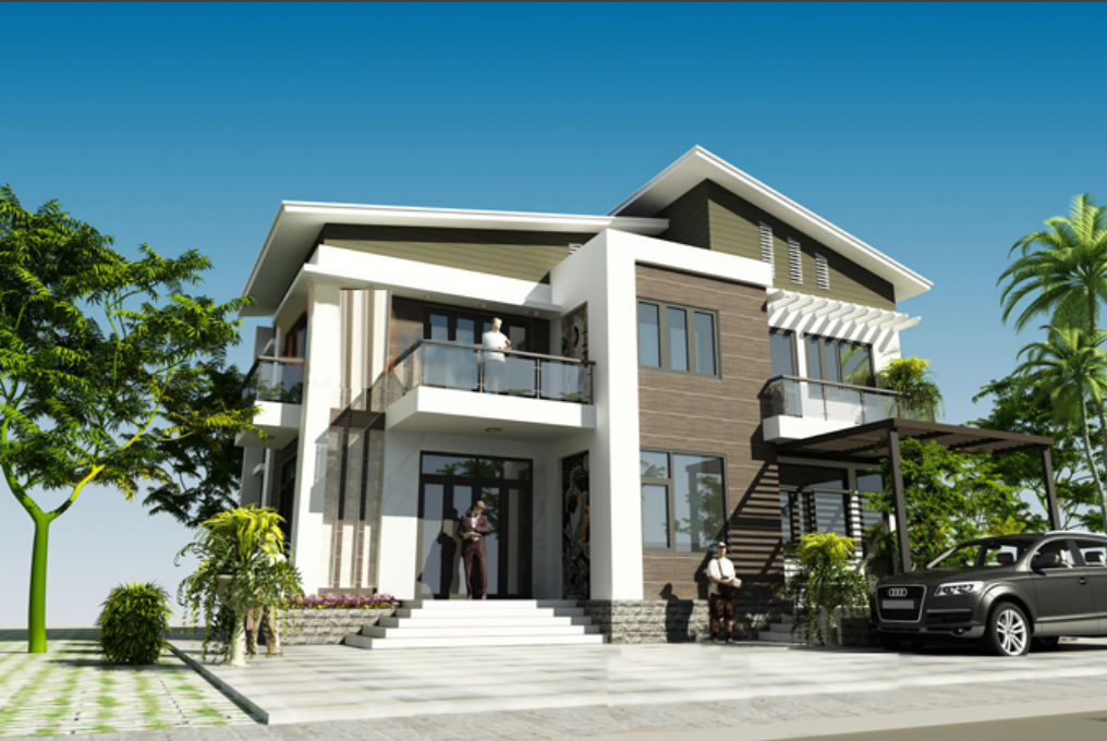 Phối cảnh 3D kiến tr&uacute;c biệt thự hiện đại 2 tầng 110m2