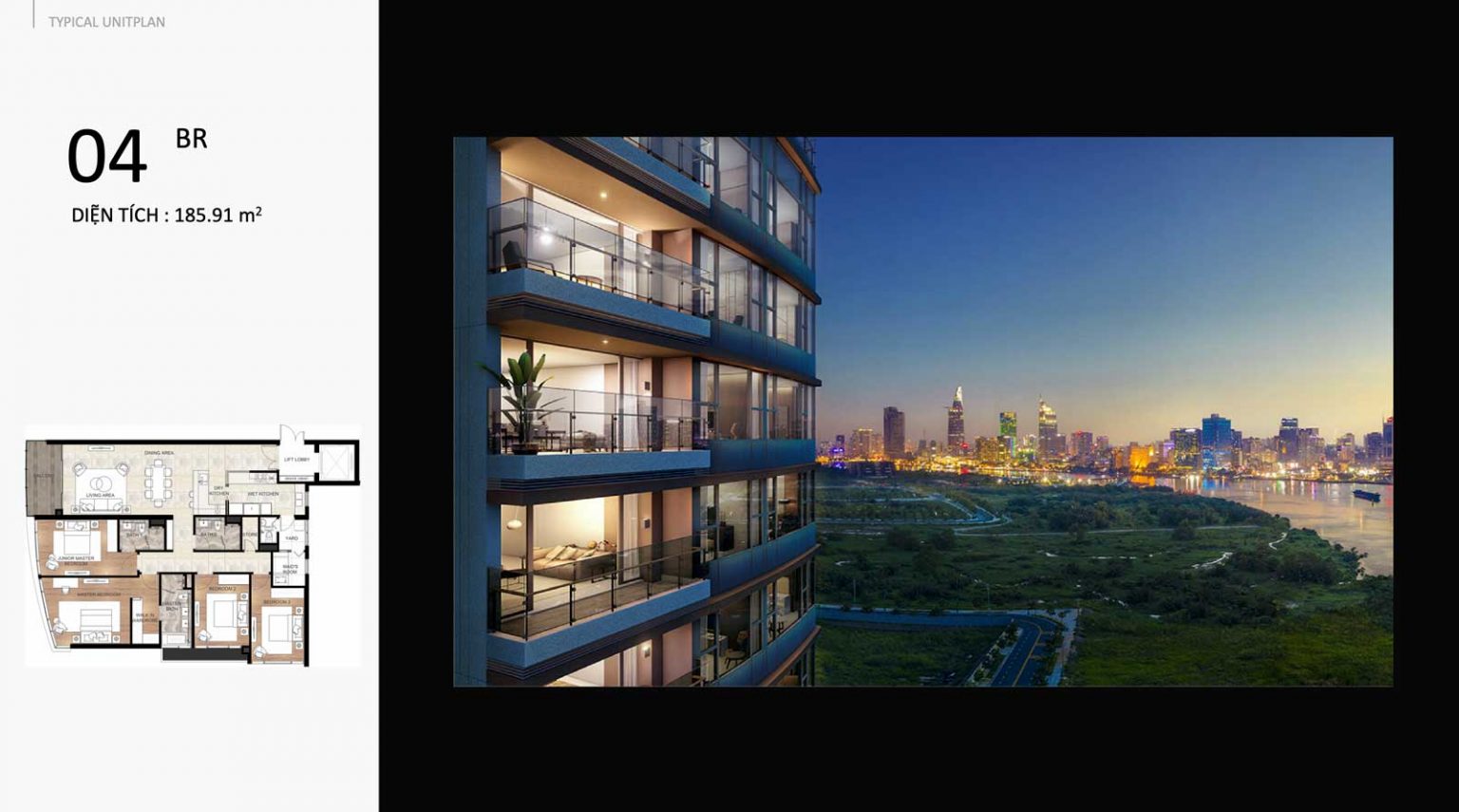 Mặt bằng và phối cảnh căn hộ 4 phòng ngủ dự án The River Thủ Thiêm