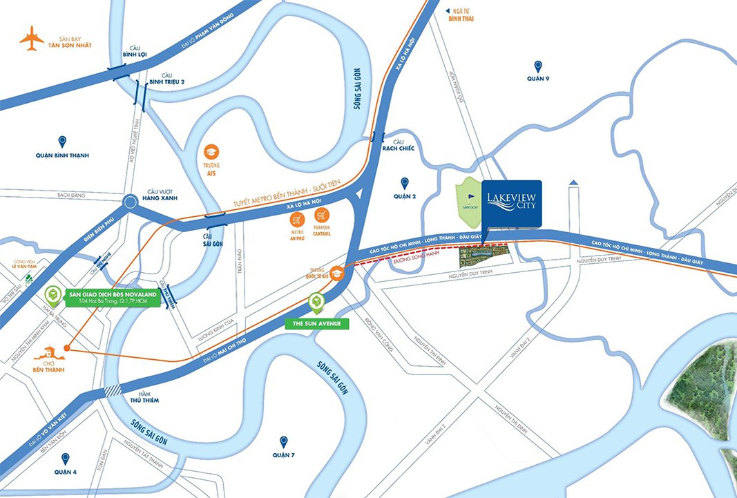 Lakeview City Quận 2 địa chỉ chính thức tại đường Đỗ Xuân Hợp, thuộc phường An Phú, TP. Thủ Đức, TP.HCM