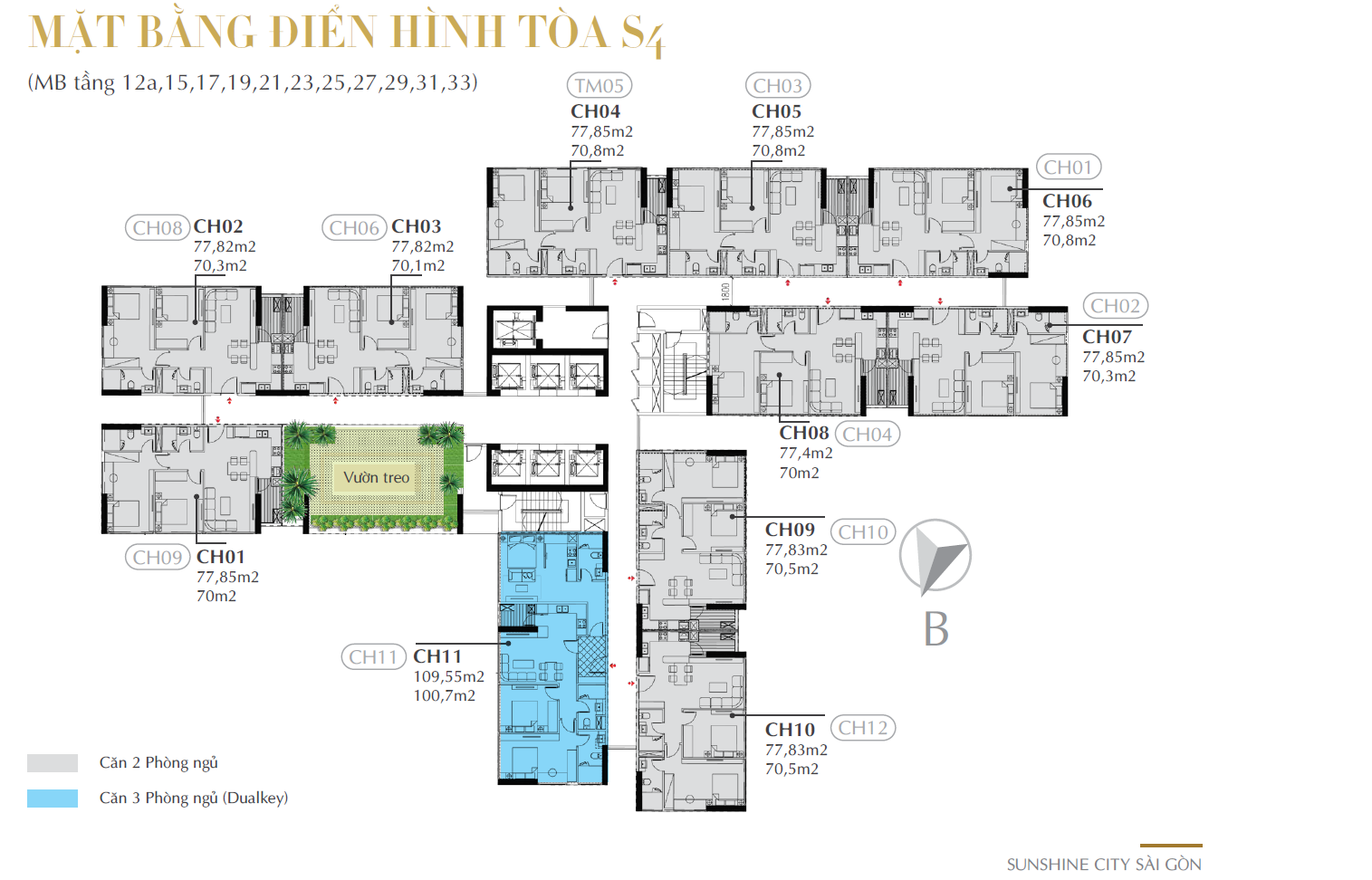 Mặt bằng tầng căn hộ điển hình tòa S4 dự án Sunshine City Sài Gòn