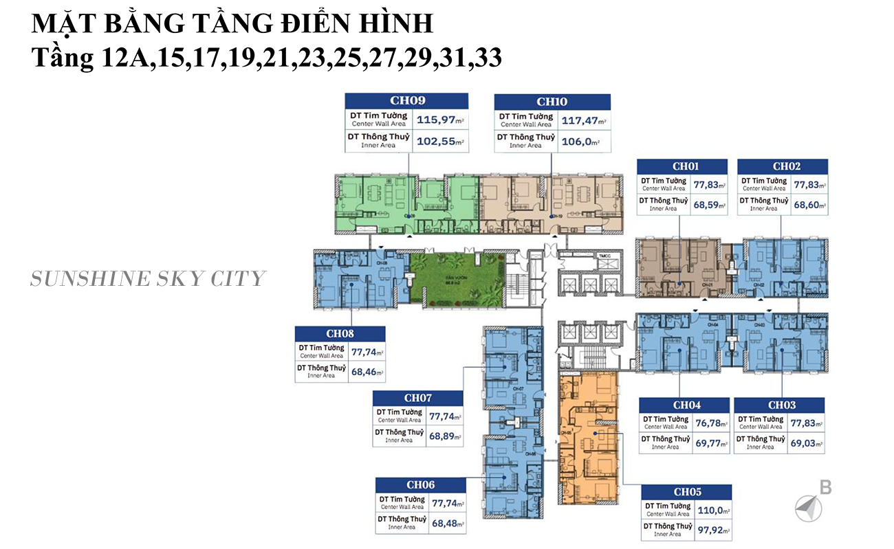 Mặt bằng tầng điển hình tầng 12A, 15, 17, 19, 21, 23, 25, 27, 29, 31, 33