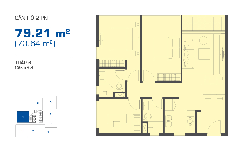 Mặt bằng căn hộ 2 phòng ngủ 79,21m2 vị trí số 4 