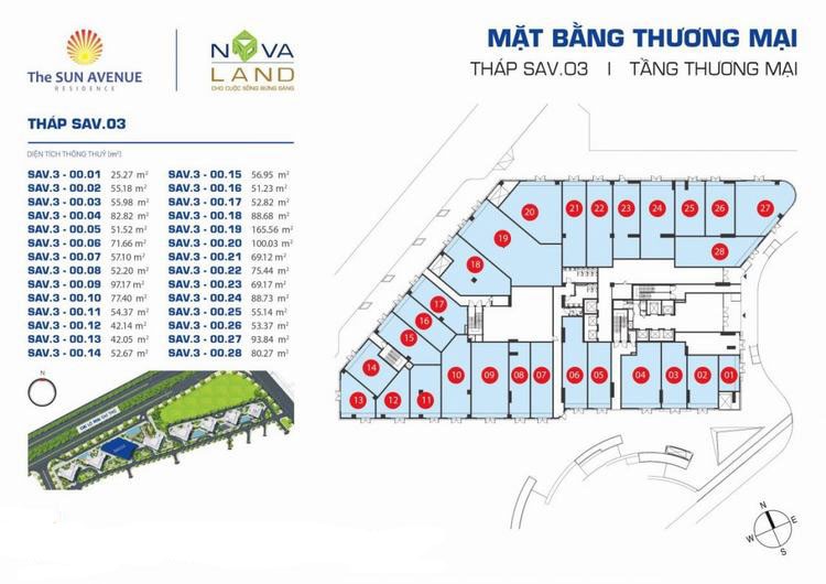 Mặt bằng Shophouse tầng trệt tháp SAV3