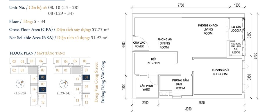 mặt bằng căn hộ 58m2 dự án feliz en vista