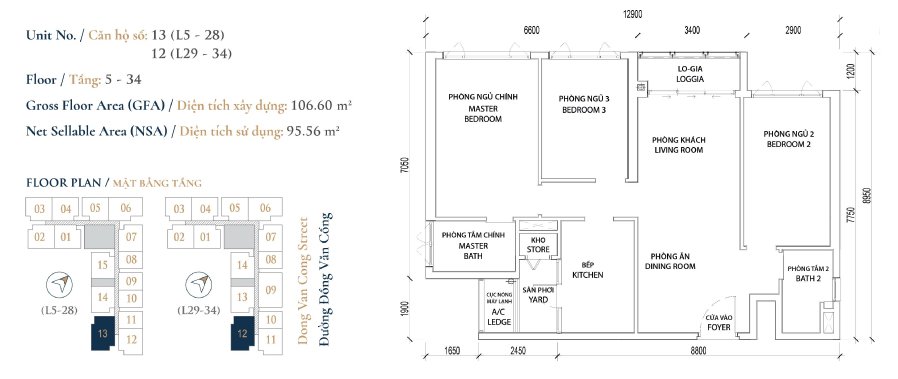 mặt bằng căn hộ 106m2 dự án feliz en vista