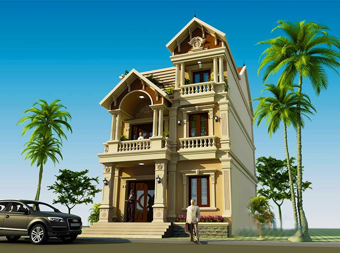 Phối cảnh biệt thự đẹp 3 tầng 115m2