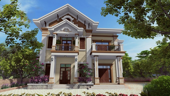 Phối cảnh mẫu biệt thự 2 tầng Tân cổ điển