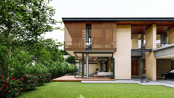 Mặt chính diện và hai bên xung quanh của ngôi nhà vô cùng thoát đãng, sân trong cung cấp không gian vui chơi thoải mái, gần gũi với thiên nhiên.