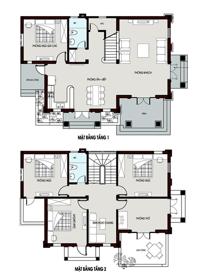 Bản vẽ mặt bằng công năng nhà biệt thự 2 tầng 100m2 Tân cổ điển