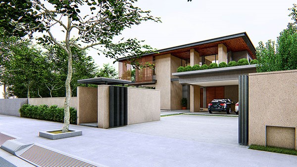 Cổng thoáng rộng dẫn lối vào sân trong biệt thự.